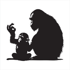 Ape and Monkey silhouette on white background
