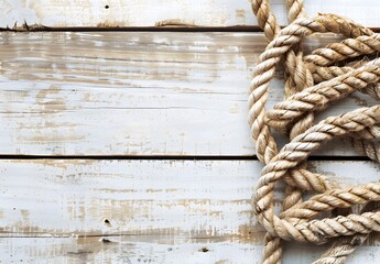 Nautical Rope on Weathered Wooden Background