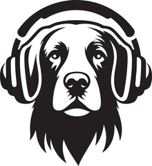 A Cute Dog Listening to Music with Headphones silhouette vector