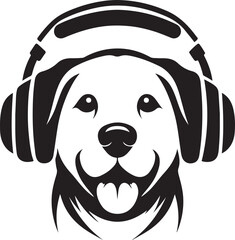 A Cute Dog Listening to Music with Headphones silhouette vector