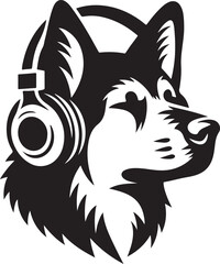A Cute Dog Listening to Music with Headphones silhouette vector