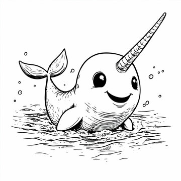 recommend clip art: Cute Narwhal Illustration with a Smiling Face