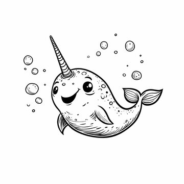 recommend clip art: Cute Narwhal Illustration with Bubbles