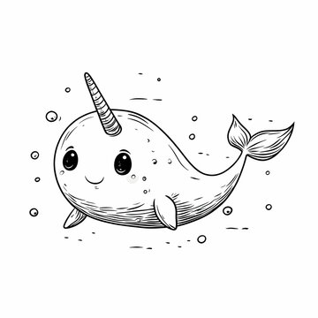 recommend clip art: Cute Narwhal Illustration with Big Eyes