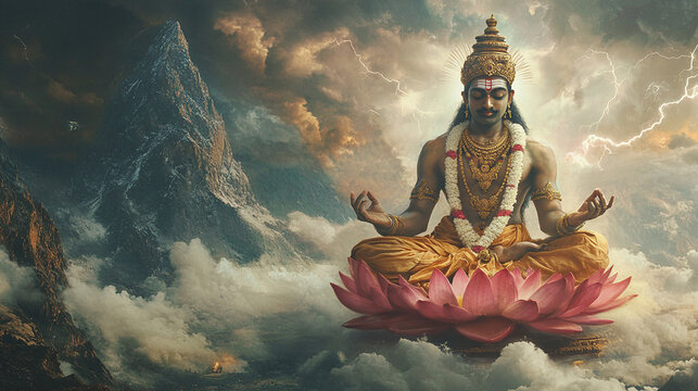Hindu God or lord Brahma the creator of the universe and all life the Great Father Kamalasana