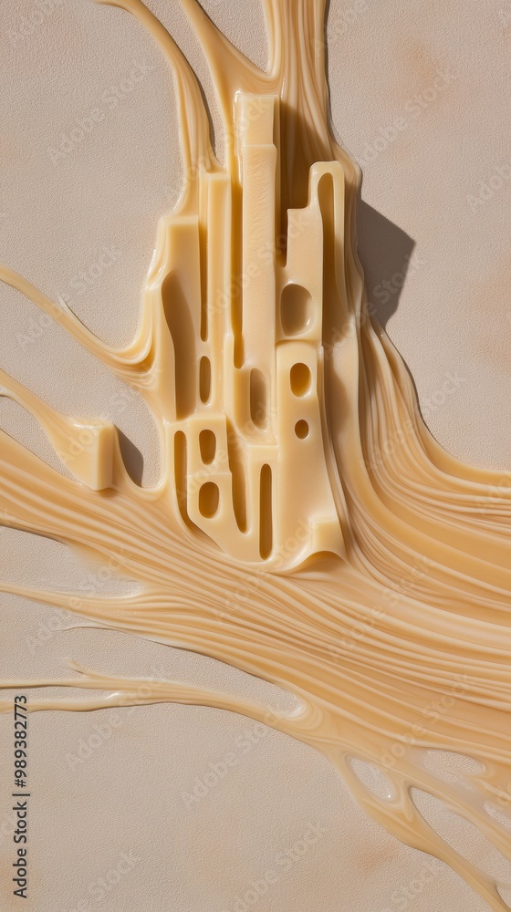 Poster Creative Minimalist Melted Cheese Streams Shaping a Metropolis-like Pattern