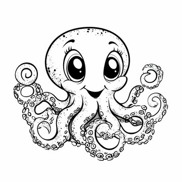 cute cartoon octopus smiling black and white clip art preview