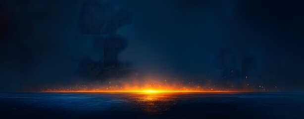 Obraz premium Dark Blue Background with Glowing Orange Light