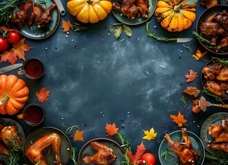 Autumnal Feast: Roasted Chicken, Pumpkins, and Fall Foliage