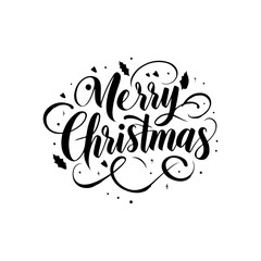 MERRY CHRISTMAS vector brush calligraphy with flourishes. Merry Christmas card. Hand drawn brush style modern calligraphy. vector design for greetings card, headline. t shirt print and others.