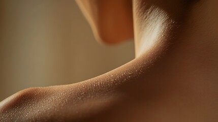 Fototapeta premium Radiant Skin Care - Close-Up of Smooth Shoulder Blade with Natural Light Play and Soft Blurred Background