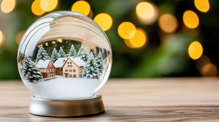 Explore the enchanting charm of a vintage Christmas snow globe capturing serene houses and trees amidst a snowy wonderland