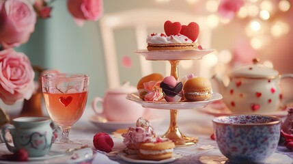 Four friends celebrating with drinks at a beautifully decorated table full of flowers and candles in a cozy venue during sunset