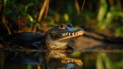 Fototapeta premium Close-up of an Alligator in a Swamp
