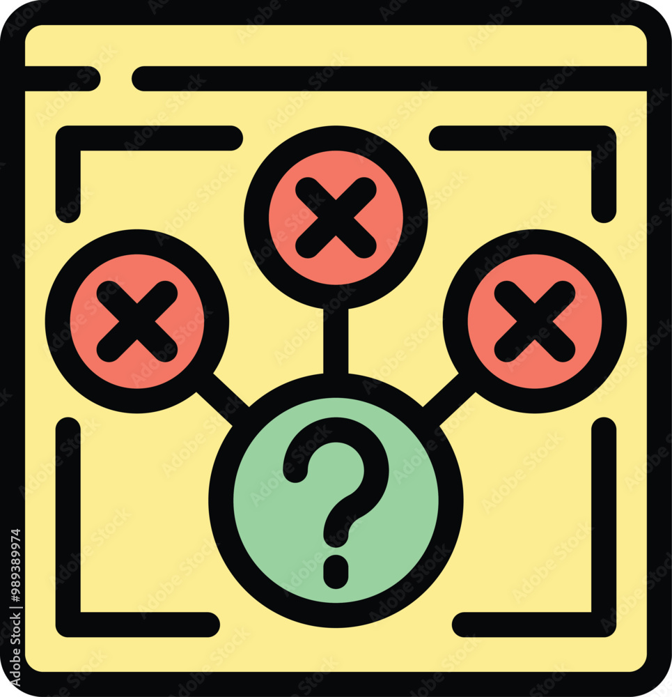Poster icon of an online survey showing three incorrect answers and a question mark, representing a difficu
