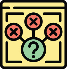 Icon of an online survey showing three incorrect answers and a question mark, representing a difficult choice