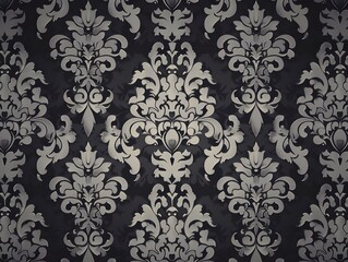 Elegant Damask Pattern, Dark Grey Background, High Resolution