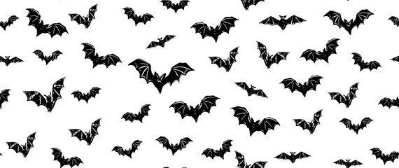 Halloween, bat on white background, hand drawn pattern.	
