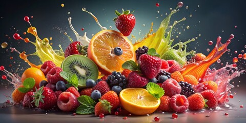 Fruit Splash - Colorful Burst of Freshness, fruit, splash