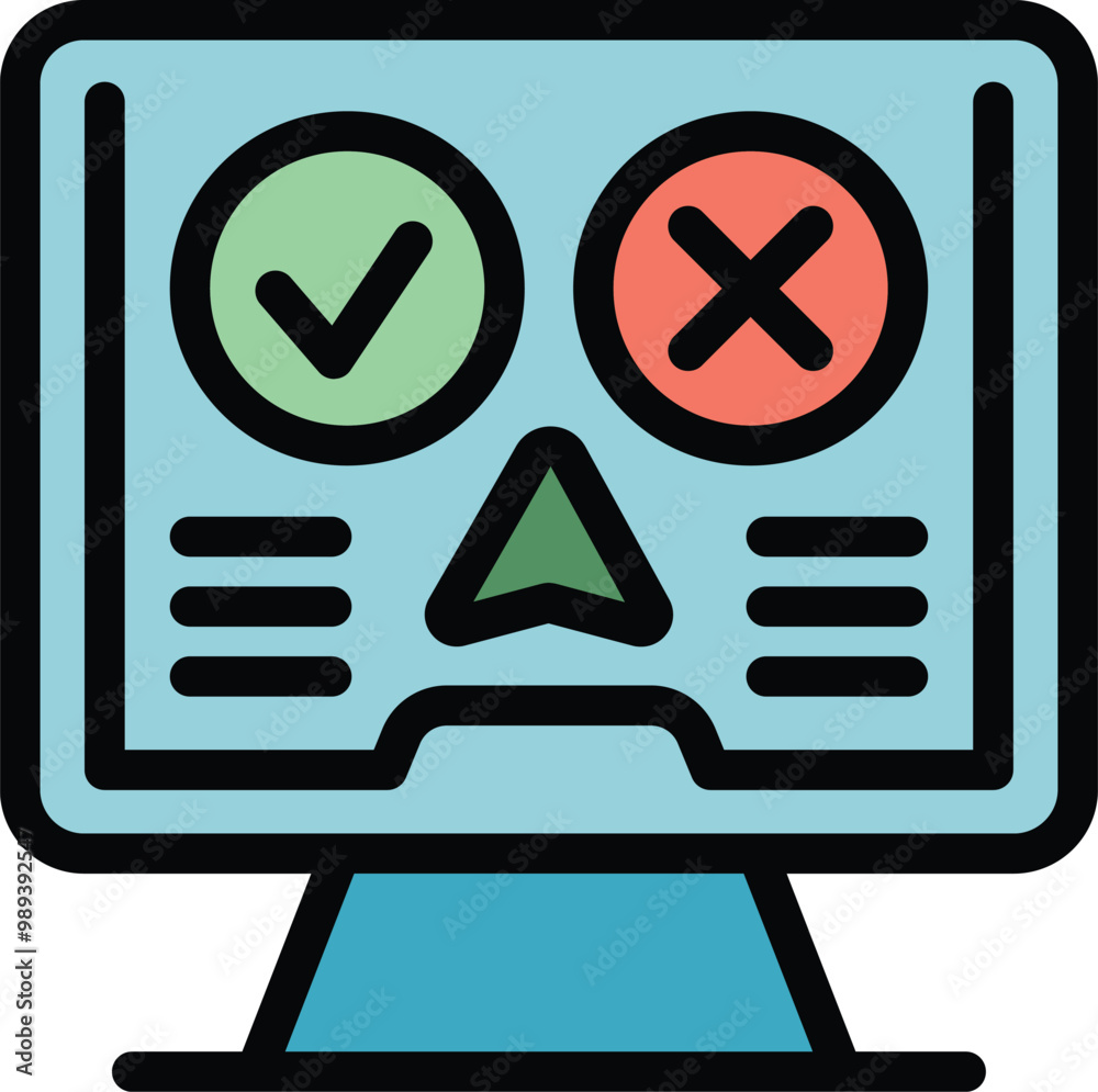 Poster online survey computer is showing checkmark for yes and x for no with copy space for adding text