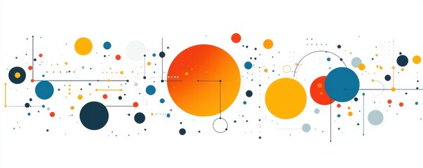 Flat  graphic with colorful circular shapes and lines on a white background for modern abstract design