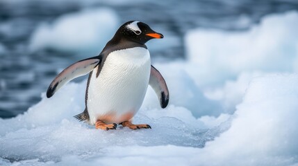 Gentoo Penguin Standing on an Ice Floe