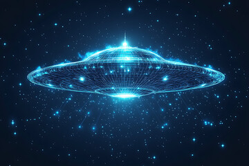 Obraz premium UFO at wireframe plexus style with glow