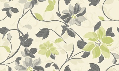 Light gray and light green floral pattern on a light beige background