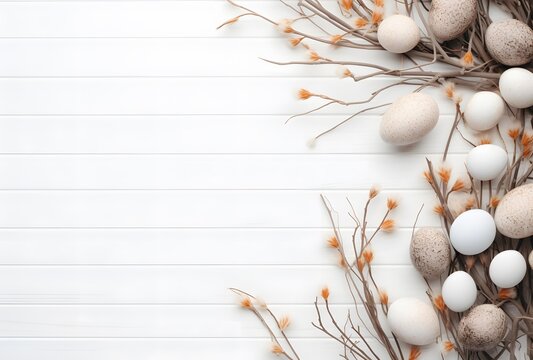 Easter Eggs & Willow Branches Flat Lay
