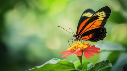Obraz premium Butterfly on a Pink Flower in Green Garden