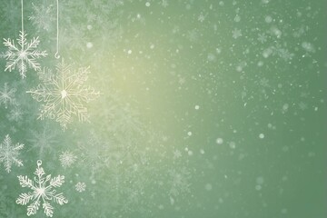 Silvery Light Green Christmas Background with Snowflakes, Creating an Atmosphere of Freshness