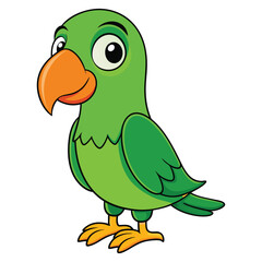 Cartoon green parrot isolated on white background