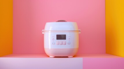 Pink Electric Pressure Cooker on Colorful Background
