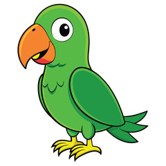 Cartoon green parrot isolated on white background