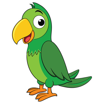 Cartoon green parrot isolated on white background