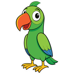 Cartoon green parrot isolated on white background