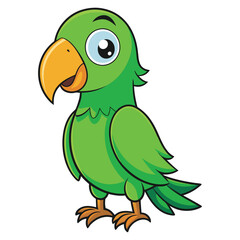 Cartoon green parrot isolated on white background