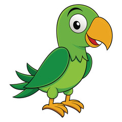 Cartoon green parrot isolated on white background