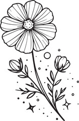 Cosmos flower vector art, elements summer collection, hand-painted iris wall decor, vector sketch, pencil art fresh Cosmos flower, Minimalist Cosmos flower tattoo design, Cosmos birth flower 