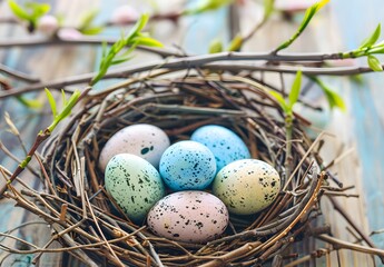 Obraz premium Easter Eggs Nestled In Willow Branches