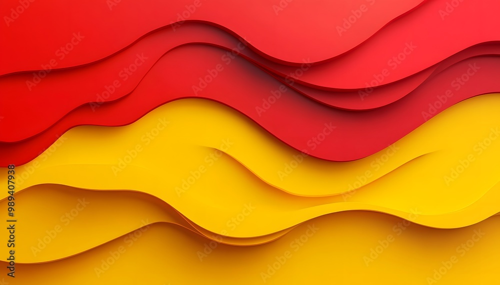 Poster abstract design featuring vibrant wavy layers of red and yellow, creating a dynamic and eye-catching
