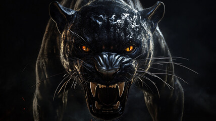 Front view of Panther on dark background. Predator series. digital art