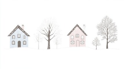 Three houses in a row with trees in the foreground