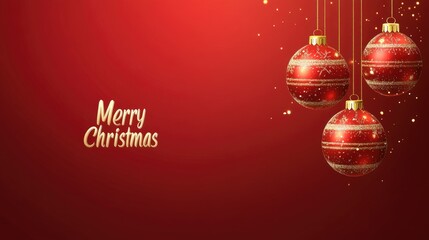 Celebrate the joy of Christmas with a stunning red background adorned with sparkling ornaments and a heartfelt Merry Christmas message