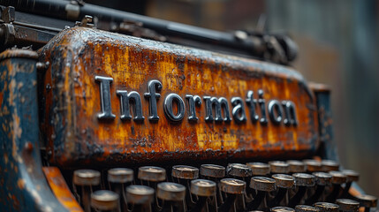 The word "Information" displayed on an old-fashioned typewriter, blending past methods of communication with modern data.