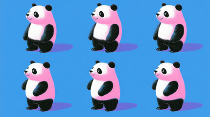 Obraz premium Panda Bears in Colorful Cartoon Style