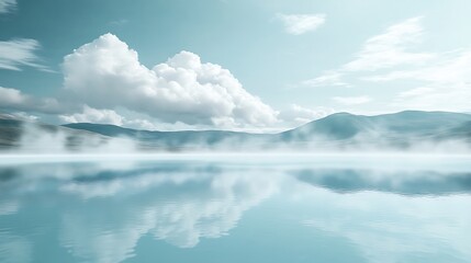 Obraz premium Ethereal Hot Spring Dream: Water Transforms Into Clouds Connecting Sky and Earth