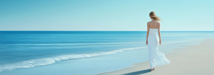 woman walking on a beach, AI generated