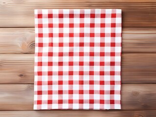 Obraz premium Red Checkered Kitchen Towel on Wooden Table