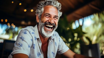 Elderly man enjoying his leisure time playing video games in the comfort of his home